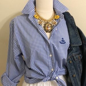 Faconnable blue&white check blouse